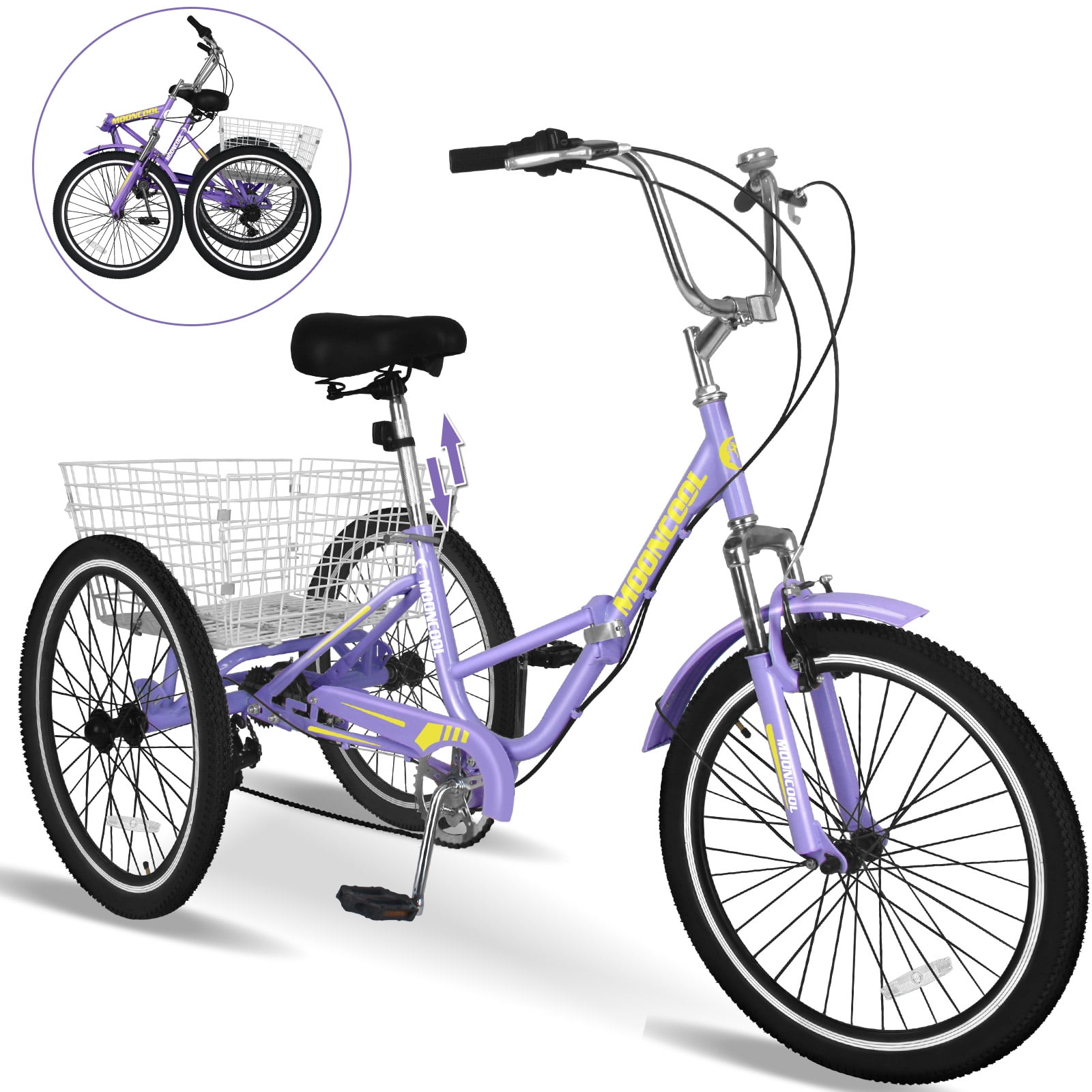 Lilypelle Adult Folding Tricycle with Low Step Through 7 Speed Three Wheel Foldable Cruiser Bike Trike with Cargo Basket for Women Men Seniors Cyan