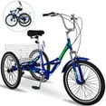 thumbnail image 1 of Lilypelle Adult Folding Tricycle with Low Step Through, 7-Speed Three Wheel Cruiser Bike Trike with Cargo Basket for Women, Men, Seniors ,Blue, 1 of 16