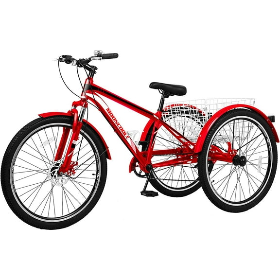 Lilypelle Adult Mountain Tricycle 27.5 Inch Low step through Mountain Bike Cruiser Trikes for Adults 7 Speed Three Wheel Trike Bike Bicycle with Large Basket