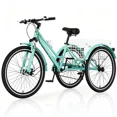 thumbnail image 1 of Lilypelle Adult Mountain Tricycle, 7 Speed 3 Wheel Bike, 24/26/27 Inch Adult Trikes w/ Front Suspension, All Terrain Tires, Large Rear Basket, Disc Brakes, Bottle Cage for Seniors, Women, Men, 1 of 8