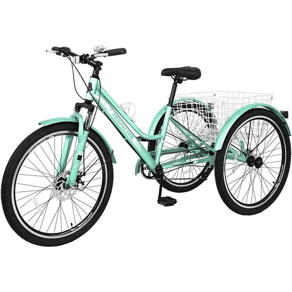 Lilypelle Adult Mountain Tricycle, 7 Speed Three Wheel Bike, 24/26/27.5 Inch Adults Trikes for Seniors with Shopping Basket, Exercise Men's Women's Tricycles