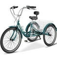 thumbnail image 1 of Lilypelle Adult Tricycle 24" Wheels Low Stepover Frame Bike, 7-Speed Shimano Derailleur Trike, 3 Wheels Bike with Basket, Dark Green, 1 of 14
