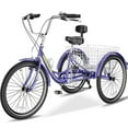 thumbnail image 1 of Lilypelle Adult Tricycle 24" Wheels Low Stepover Frame Bike, 7-Speed Shimano Derailleur Trike, 3 Wheels Bike with Basket, Purple, 1 of 14