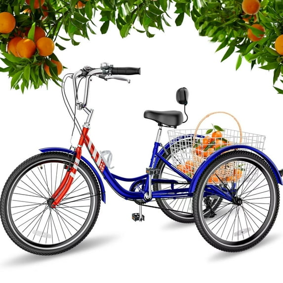 Lilypelle Adult Tricycle 7 Speed Adult Trikes 20 inch,3 Wheel Bikes with Backrest,Low Step-Through Aluminum Frame,Cargo Basket,Multiple color