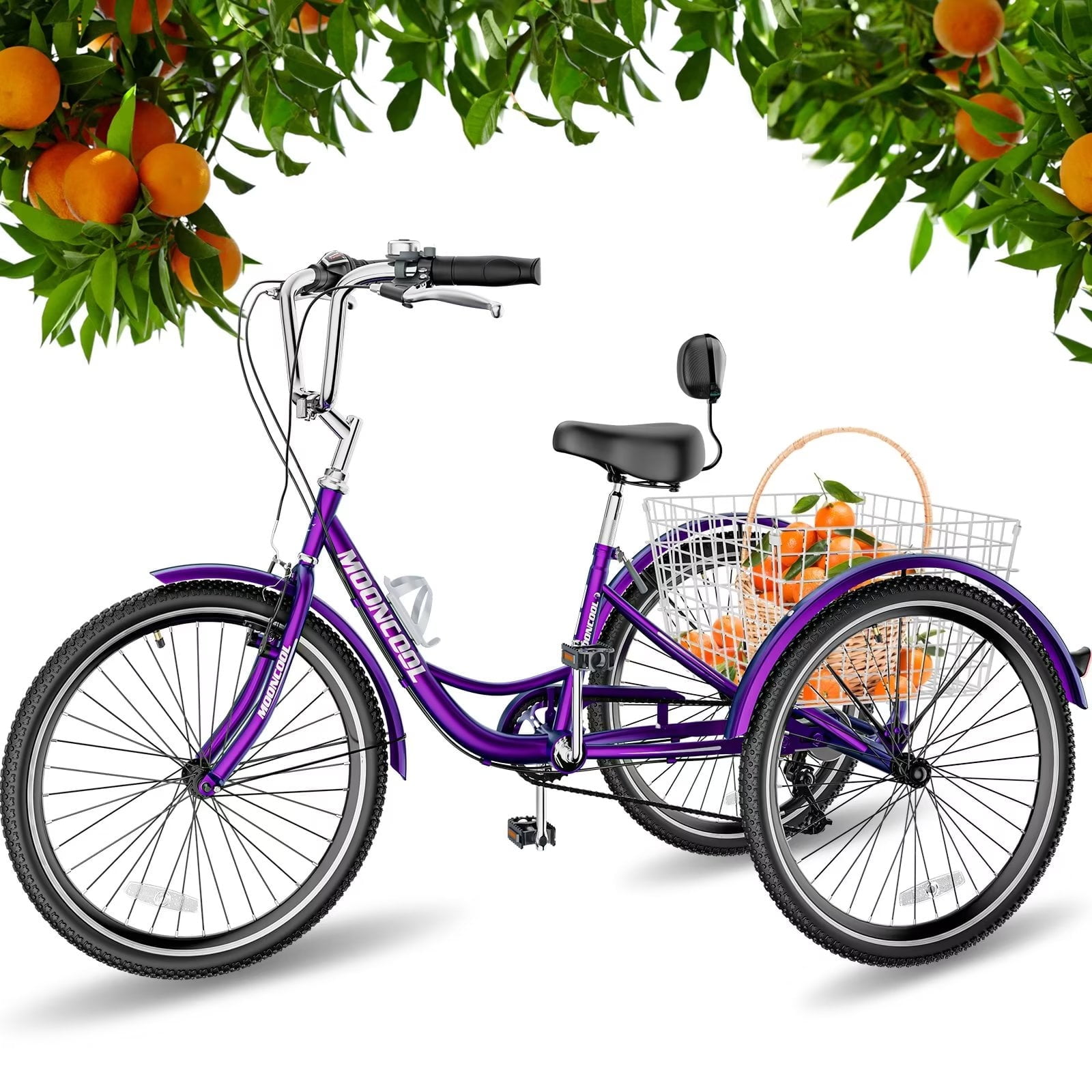 Lilypelle Adult Tricycle 7 Speed Adult Trikes 20 inch,3 Wheel Bikes with Backrest,Low Step-Through Aluminum Frame,Cargo Basket,Rose Purple