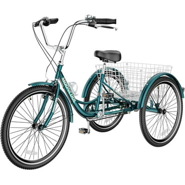 Lilypelle Adult Tricycles 1-Speed 24 inch Three Wheel Bike Cruiser Trike with Low-Step Through Frame/Large Basket for Men, Women, Seniors,Dark Green