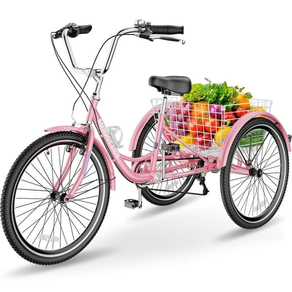 Lilypelle Adult Tricycles 7 Speed 20/24/26 Inch Three Wheel Bike Cruiser Trike with Low-Step Through Frame/Large Basket for Men, Women, Seniors