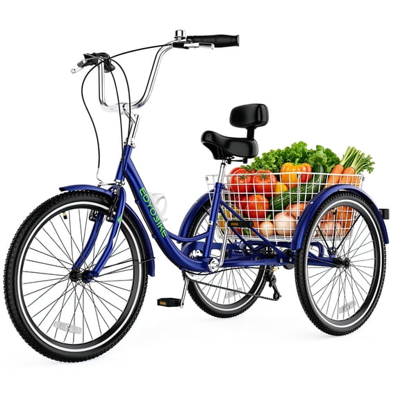 Lilypelle Adult Tricycles 7 Speed 20/24/26 Inch Three Wheel Bike Cruiser Trike with Low-Step Through Frame/Large Basket for Men, Women, Seniors