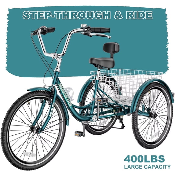 Lilypelle Adult Tricycles 7 Speed 24 inch Three Wheel Bike Cruiser ...