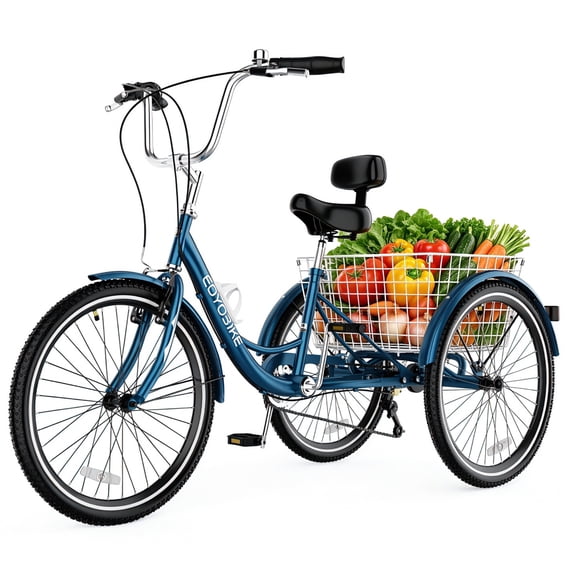 Lilypelle Adult Tricycles 7 Speed 24inch Three Wheel Bike Cruiser Trike with Large Basket for Men, Women