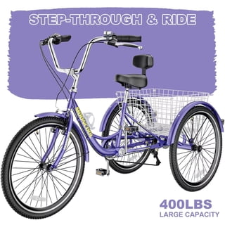 Lilypelle Adult Tricycles 7 Speed 24 inch Three Wheel Bike Cruiser Trike with Low-Step Through Frame/Large Basket for Men, Women, Seniors,Light Purple