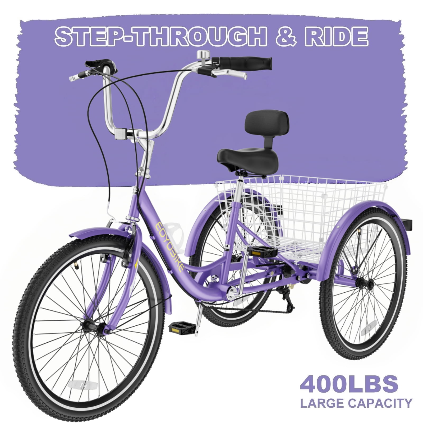 Lilypelle Adult Tricycles 7 Speed 26 inch Three Wheel Bike Cruiser Trike with Low-Step Through Frame/Large Basket for Men,Women,Seniors,Purple