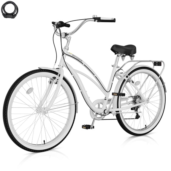 Lilypelle Adults Beach Cruiser Bicycle, 24" 26" Wheel 7 Speed Bike Fits Rider: 4'11"-6'2", Step Through Bikes for Commuting, Unisex