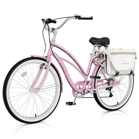 Lilypelle Adults Beach Cruiser Bicycle, 24" 26" Wheel 7 Speed Bike Fits Rider: 4'11"-6'2", Step Through Bikes for Commuting, Unisex
