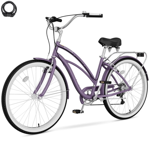 Lilypelle Adults Beach Cruiser Bicycle, 24" 26" Wheel 7 Speed Bike Fits Rider: 4'11"-6'2", Step Through Bikes for Commuting, Unisex