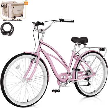 Lilypelle Beach Cruiser Bicycle, 24" 26" Wheel 7 Speed Bike Fits Rider: 4'11"-6'2", Step Through Bikes for Commuting, Unisex