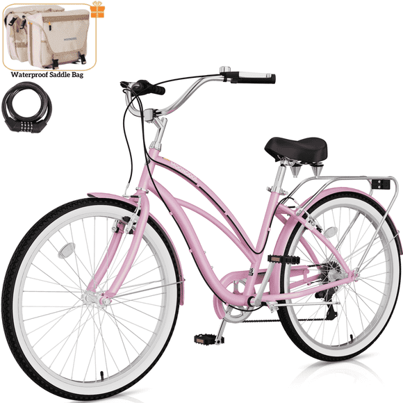Lilypelle Beach Cruiser Bicycle, 24" 26" Wheel 7 Speed Bike Fits Rider: 4'11"-6'2", Step Through Bikes for Commuting, Unisex