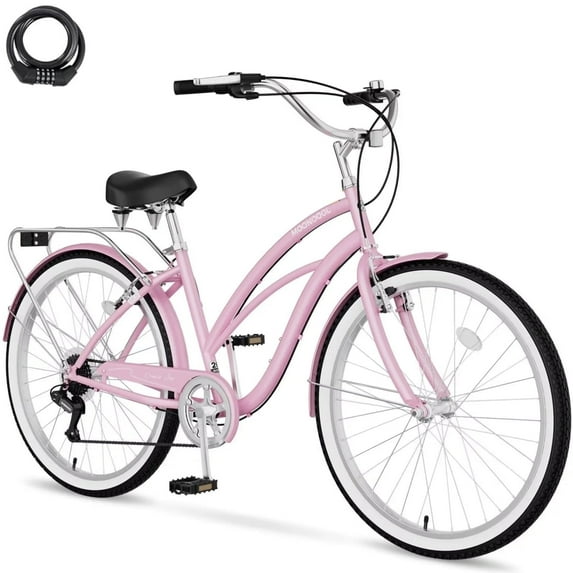 Lilypelle Beach Cruiser Bicycle, 7 Speed Bike with 24" 26" Wheel Fits Rider: 4'11"-6'2", Step Through Bikes for Commuting, Unisex