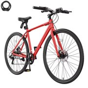 Lilypelle 700C City Road Bike 8-Speed Hybrid Bike w/ LED Headlight, Aluminum Frame , Fits Rider 57  - 61 , Unisex, Adult