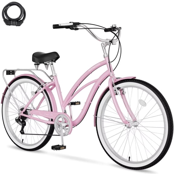 Lilypelle Beach Cruiser Bicycle, 7 Speed Bike with 24" 26" Wheel Fits Rider: 4'11"-6'2", Step Through Bikes for Commuting, Unisex