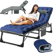 Lilypelle Camping Cot, Adjustable 4-Position Adults Reclining folding Chaise with Pillow, Outdoor portable Lounge Chair Sleeping Cots Bed, Perfect for Camping, Pool, Beach, Patio