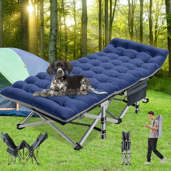 Lilypelle Camping Cot,Portable Folding Outdoor Bed with Carry Bag for Adults Kids, Heavy Duty Cot for Traveling Gear Supplier,Beach Vocation,Blue&Blue