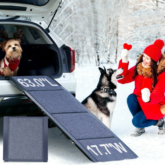 Lilypelle Dog Ramp for Car, Extra 63" Long x 17.7" Wide Folding Portable Pet Ramp, Non-Slip Soft Rug Dog Stairs for Large Medium Dogs Up to 250LB, Sturdy Safe Dog Outdoor Steps for Car, SUV, Truck