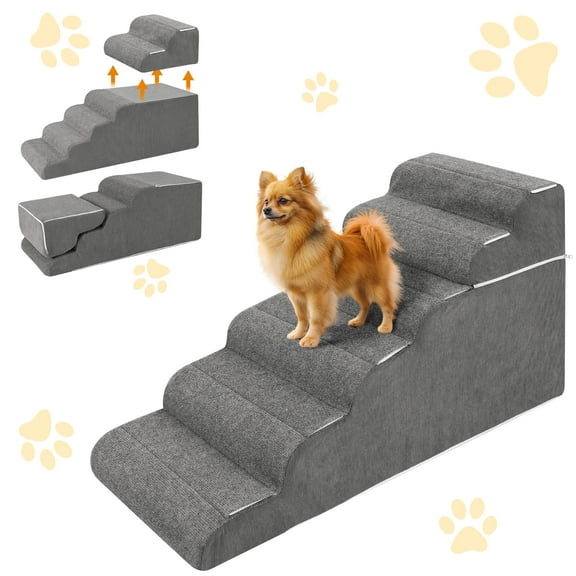 Lilypelle Dog Stairs for High Bed 17"/25.6"H, 6-Step Dog Steps for Bed, Pet Steps for Dogs and Cats, with Removable Washable Cover,Grey