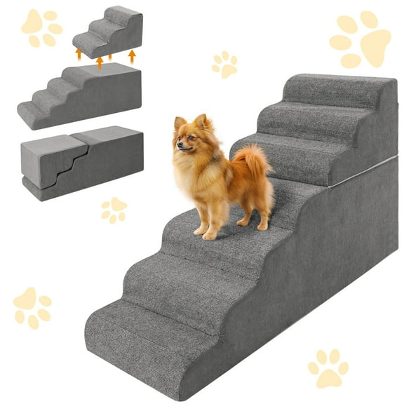 Lilypelle Dog Stairs for High Bed 16.9"/29.5"H, 7-Step Dog Steps for Bed, Pet Steps for Small Dogs and Cats, Non-Slip Balanced Dog Indoor Ramp, Grey
