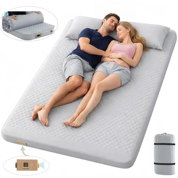 Lilypelle Double Camping Sleeping Pad w/ Electric Pump - 2 Person Self Inflating 4" Thick for 9.5 R-Value Insulated Inflatable Sleeping Mat for Backpacking, Traveling, 4-Season Portable Camping Mat