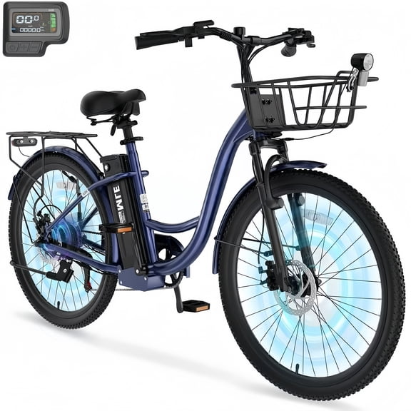 Lilypelle Electric Bike for Women Adults, Peak 700W Motor 20MPH, 50 Miles Electric Cruiser Bike with 36V 10.4Ah Battery, 7-Speed Electric Bicycle, 26" Tires and Front Fork Suspension