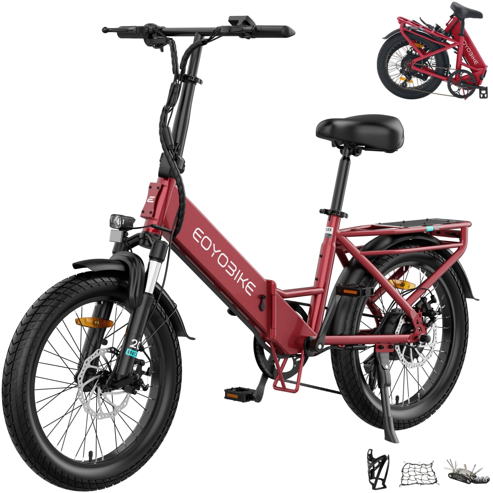 Lilypelle Folding Electric Bicycle for Adults, 20"×3.0 Fat Tire 7 Speed Step-Thru Electric Cargo Bicycle, 500Wh Built-in detachable battery, Peak 1000W Rear Motor，20MPH, Fits for 4'9" to 6'5"