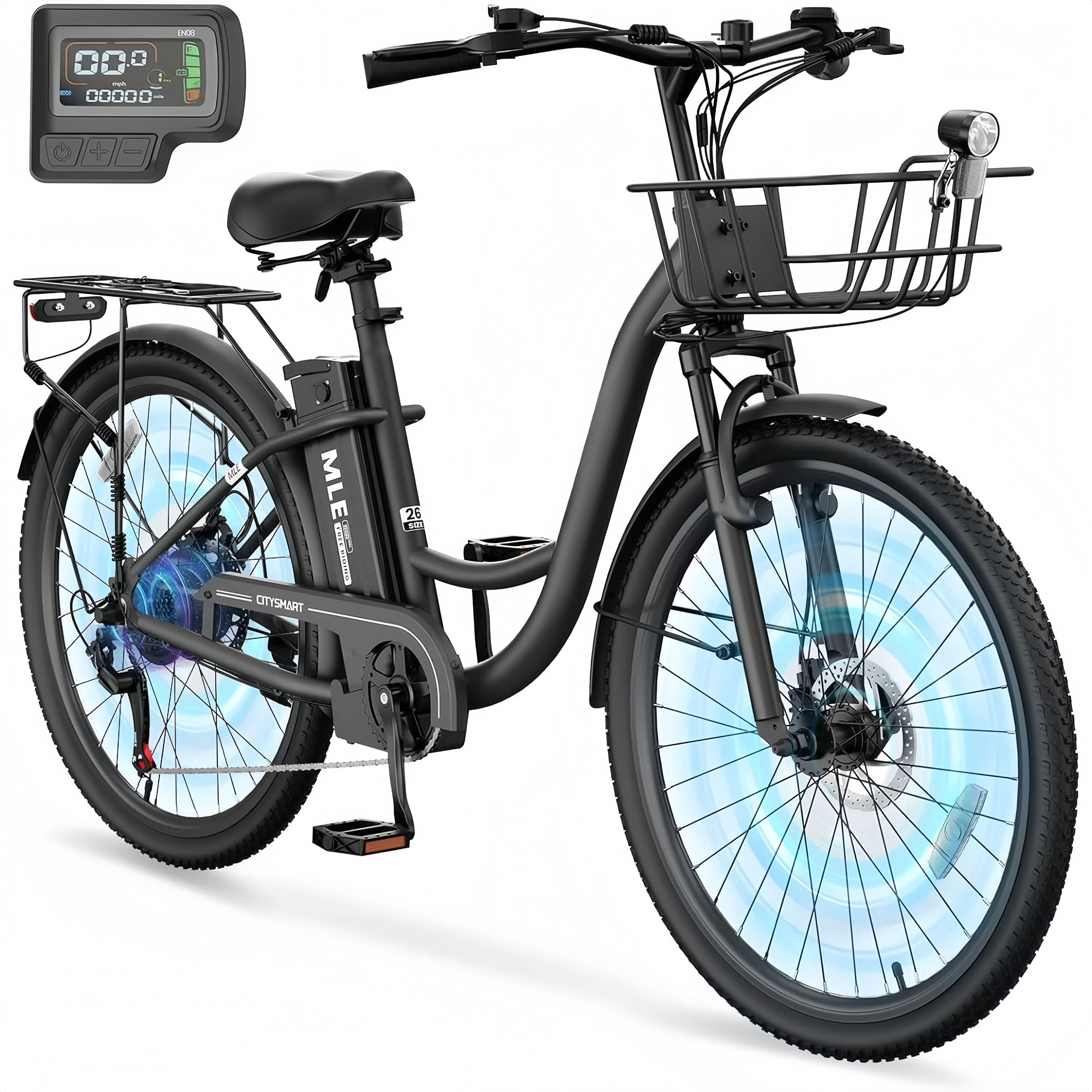Lilypelle Electric Bike for Women Adults, Peak 700W Motor 20MPH, 50 Miles Electric Cruiser Bike with 36V 10.4Ah Battery, 7-Speed Electric Bicycle, 26" Tires and Front Fork Suspension