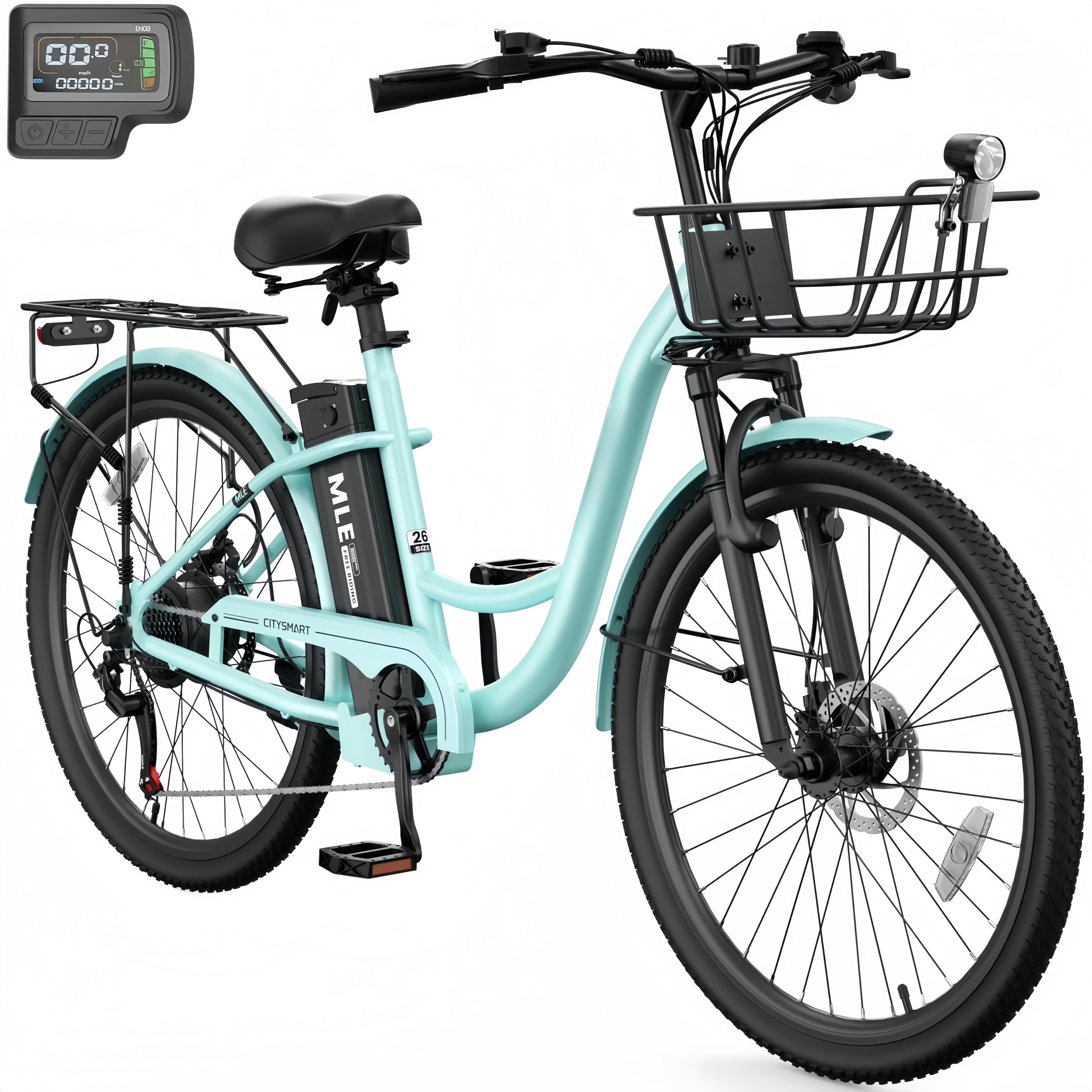 Lilypelle Electric Bike for Women Adults, Peak 700W Motor 20MPH, 50 Miles Electric Cruiser Bike with 36V 10.4Ah Battery, 7-Speed Electric Bicycle, 26" Tires and Front Fork Suspension