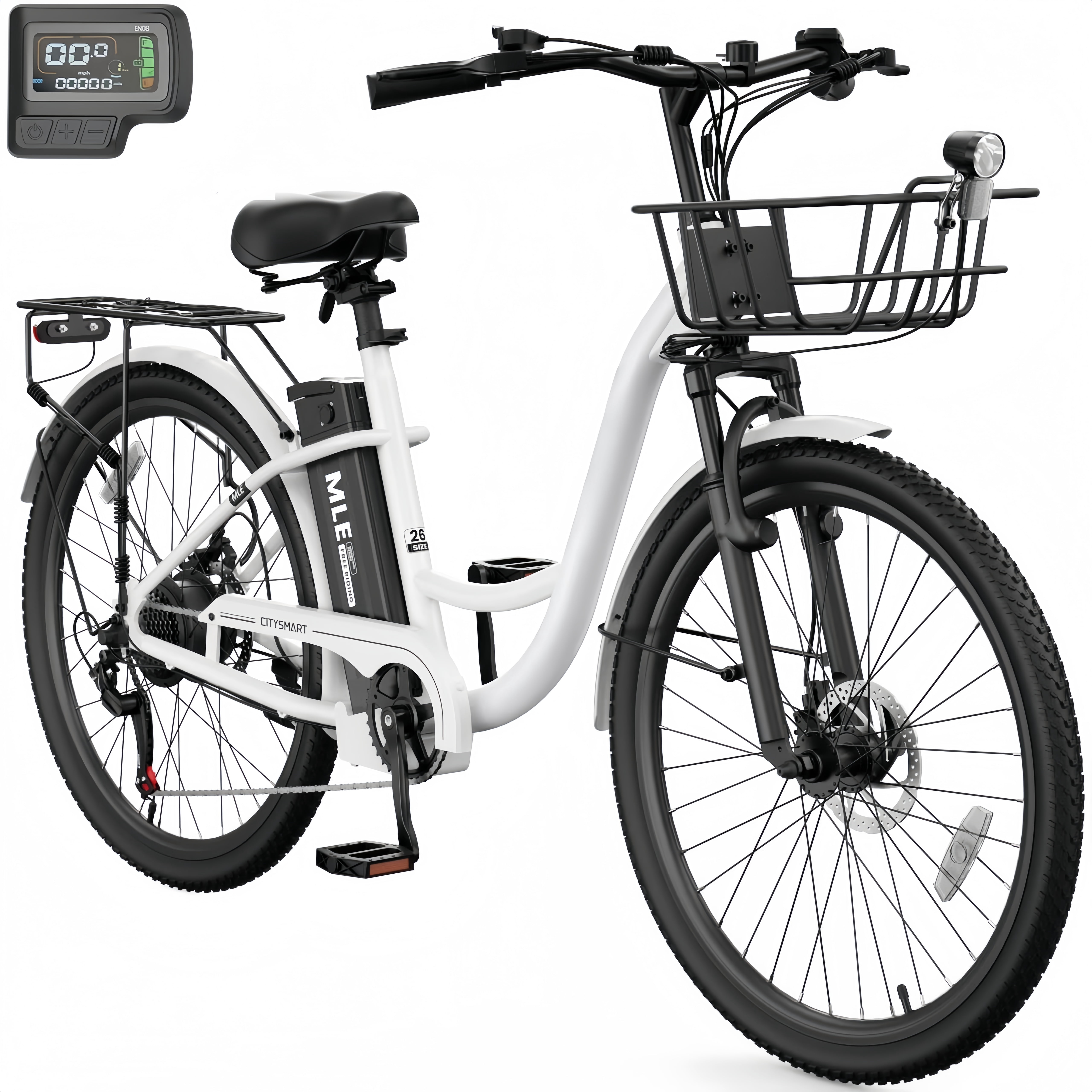 Lilypelle Electric Bike for Women Adults, Peak 700W Motor 20MPH, 50 Miles Electric Cruiser Bike with 36V 10.4Ah Battery, 7-Speed Electric Bicycle, 26" Tires and Front Fork Suspension