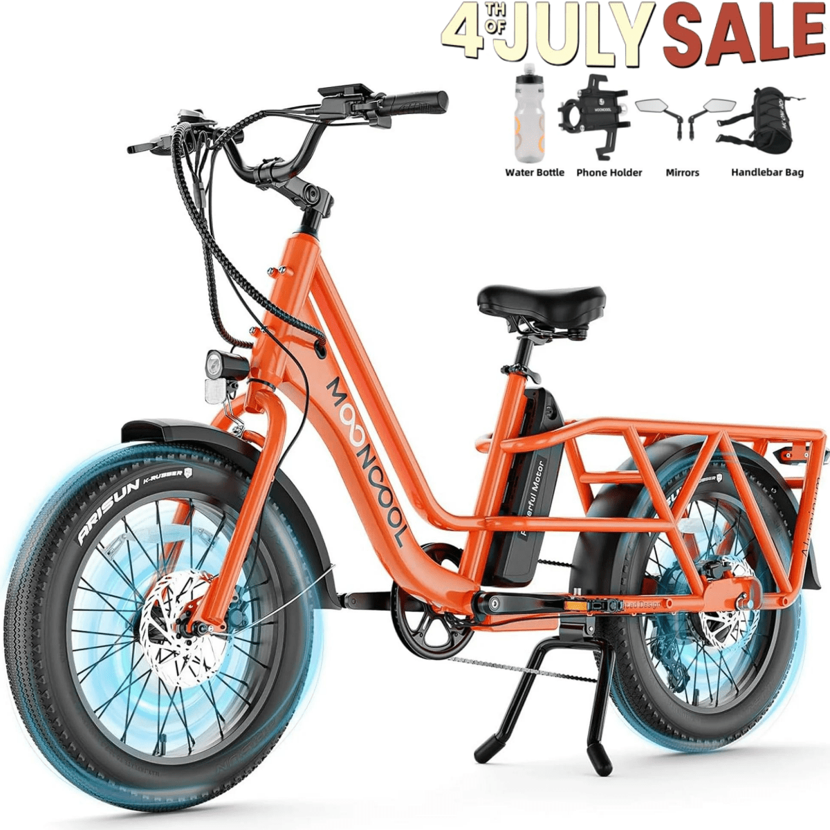 Lilypelle 7-Speed Cargo E-Bike for Adults, 48V 20AH 750W Long Range Electric Bike, Orange