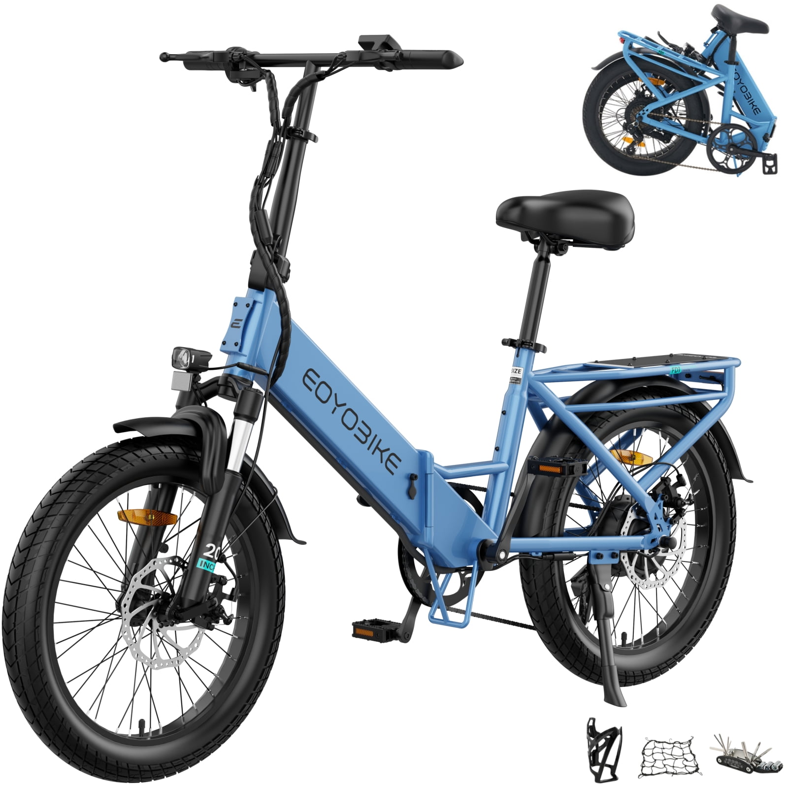 Lilypelle Folding Electric Bicycle for Adults, 20"×3.0 Fat Tire 7 Speed Step-Thru Electric Cargo Bicycle, 500Wh Built-in detachable battery, Peak 1000W Rear Motor，20MPH, Fits for 4'9" to 6'5"