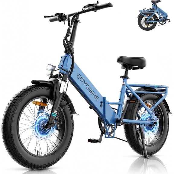 Lilypelle Folding Electric Bicycle for Adults, Peak 1200W Rear Motor,48V 500Wh Built-in detachable battery,20"×3.0 Fat Tire 7 Speed Step-Thru Electric Cargo Bicycle,20MPH, Fits for 4'9" to 6'5"