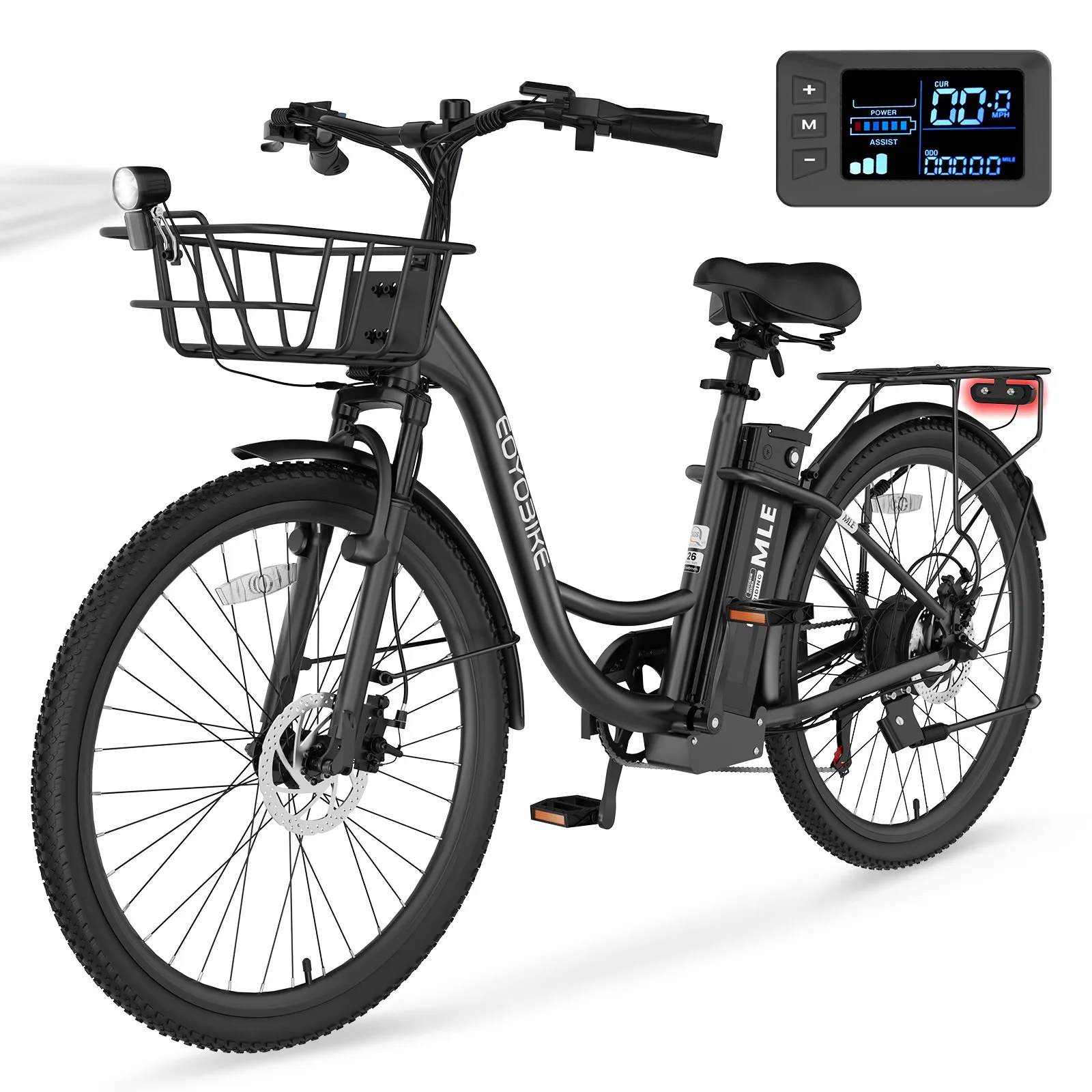 Lilypelle Electric Bike for Unisex Adults,24/26" 7-Speed Step Thru Electric Bicycle ,36V,20MPH
