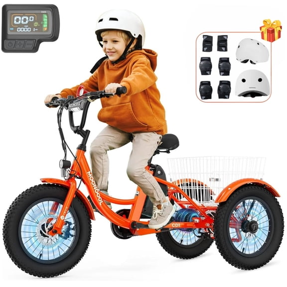 Lilypelle Electric Ride on tricycle for Kids , 6/9/12Mph Three Max Speed 250W Power trike w/ 24V 10.4Ah Battery, Headlights & Horn, Large Rear Basket ,2 sets of DIY stickers,16"x3" Wheel,30Miles