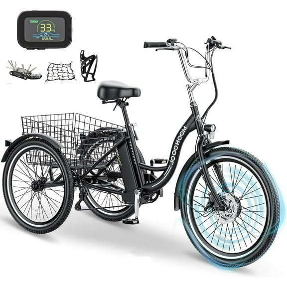 Lilypelle Electric Tricycle for Adults, 350W 36V Electric Trike Motorized Three Wheel Electric Bicycle, 7 Speeds 3 Wheels Adult Electric Tricycle with Large Basket,Black