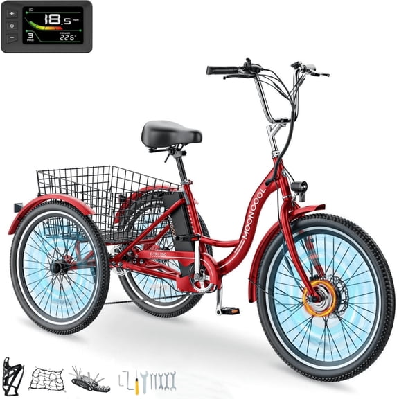 Lilypelle Electric Tricycle for Adults, 350W Electric Trike 7 Speed with 36V 14.5ah removable Battery, 3 Wheel Electric Bikes for Women Men Seniors, 450lb, 24/26 inch Tire
