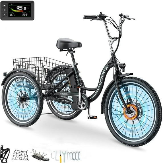 Lilypelle Electric Tricycle for Adults, 350W Electric Trike 7 Speed with 36V removable Battery, 3 Wheel Electric Bikes for Women Men Seniors, 450lb, 24/26 inch Tire