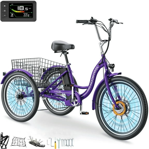 Lilypelle Electric Tricycle for Adults, 350W Electric Trike 7 Speed with 36V 14.5ah removable Battery, 3 Wheel Electric Bikes for Women Men Seniors, 450lb, 24/26 inch Tire