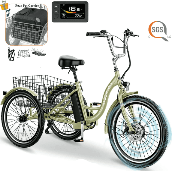 Lilypelle Electric Tricycle for Adults, 350W Electric Trike 7 Speed with 36V 14.5ah removable Battery, 3 Wheel Electric Bikes for Women Men Seniors, 450lb, 24/26 inch Tire