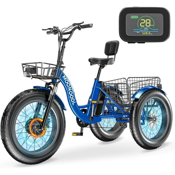 Lilypelle Electric Trike for Adults,15.5MPH 500W 48V 14.5Ah Lithium Battery, 7-Speed Aluminum Ebike 3 Wheels Bike with Front&Rear Baskets,20x4in Fat Tire E-Trike