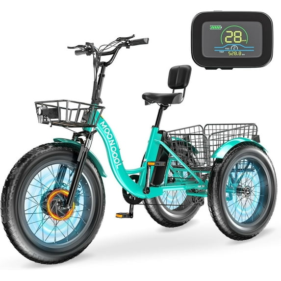 Lilypelle Electric Trike for Adults,15.5MPH 500W 48V 14.5Ah Lithium Battery, 7-Speed Aluminum Ebike 3 Wheels Bike with Front&Rear Baskets,20x4in Fat Tire E-Trike