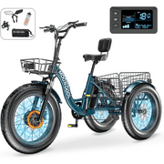 Lilypelle Peak 1100w Electric Tricycle for Adults, 7 Speed 20" x 4.0 " Fat Tire 3 Wheel Electric Bike, 48V 14.5Ah Removable Battery, Aluminum Motorized MountainTrike W/ Front & Rear Basket & Cover