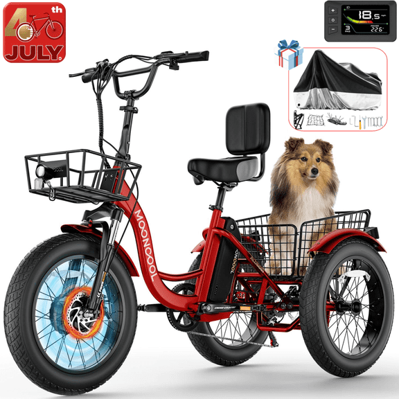 Lilypelle Peak 1100w Electric Tricycle for Adults, 7 Speed 20" x 4.0 " Fat Tire 3 Wheel Electric Bike, 48V 14.5Ah Removable Battery, Aluminum Motorized MountainTrike W/ Front & Rear Basket  & Cover