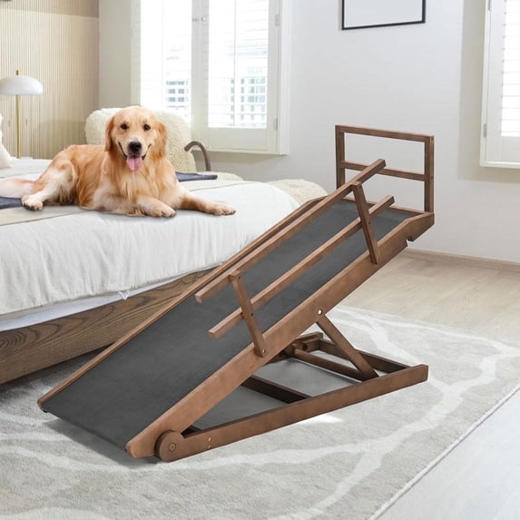 Lilypelle Foldable Pet Ramp,Adjustable Wood Dog Ramp with 5 Adjustable Heights of 15.7"-23.6" ,45.2"L X17.7"W,Brown